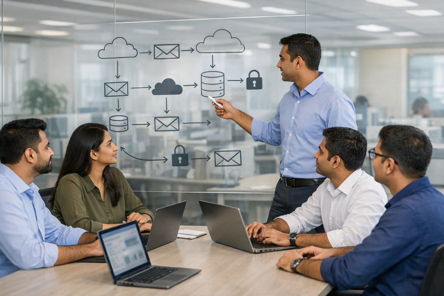 Indian IT team planning a secure business email migration process