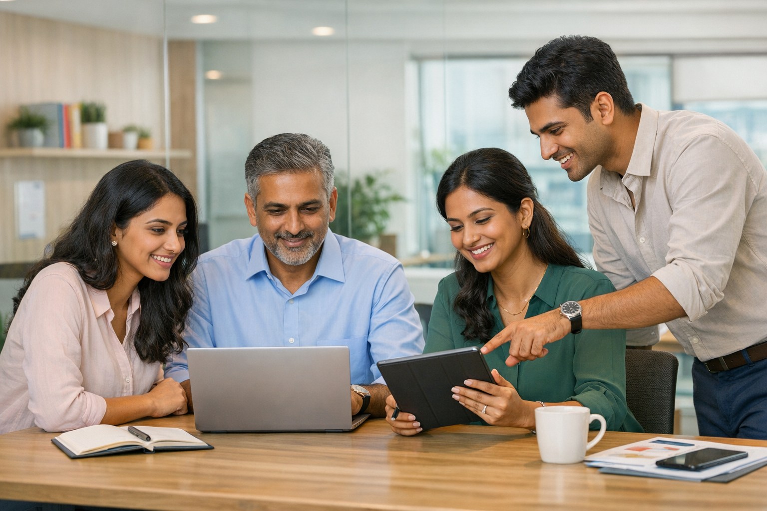 Indian business team using cloud communication and email collaboration tools