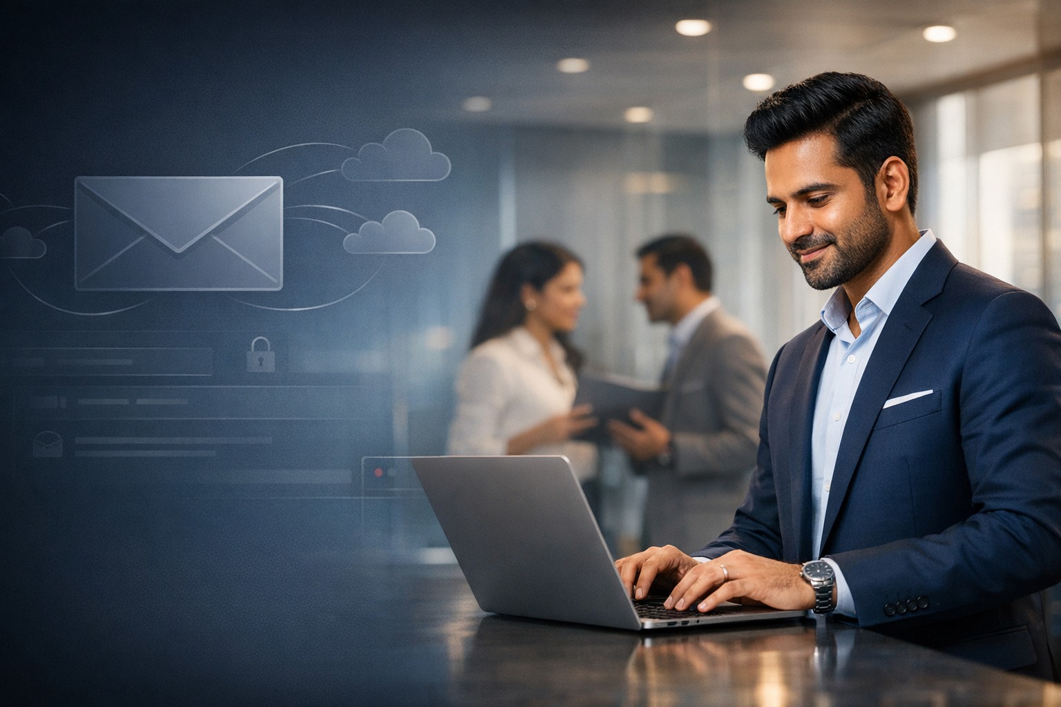 Indian business team reviewing secure business email and cloud communication solutions