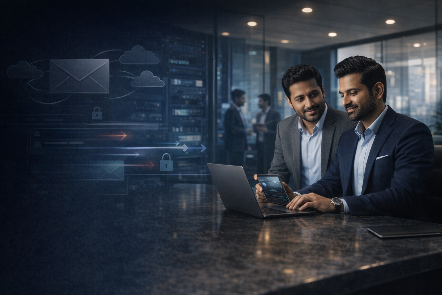 Indian IT specialists managing secure email migration for business users