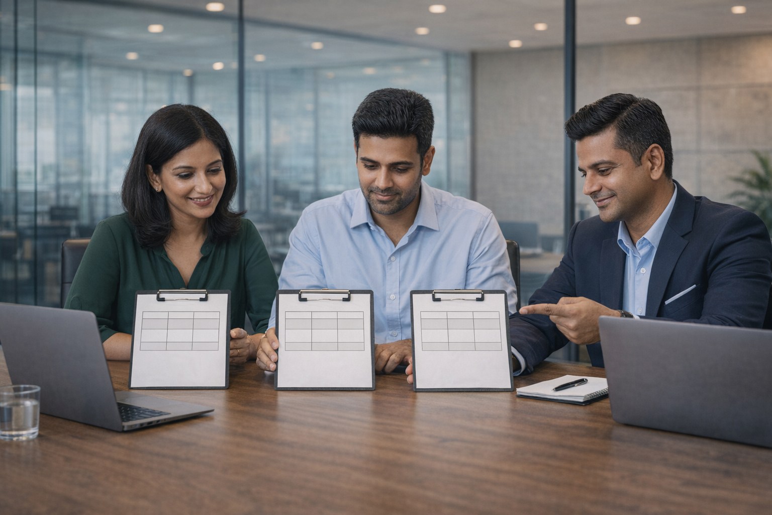 Indian corporate team comparing Microsoft Google and Zoho business email solutions